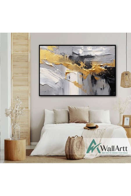 Gold Splash with Black n White 3d Heavy Textured Partial Oil Painting